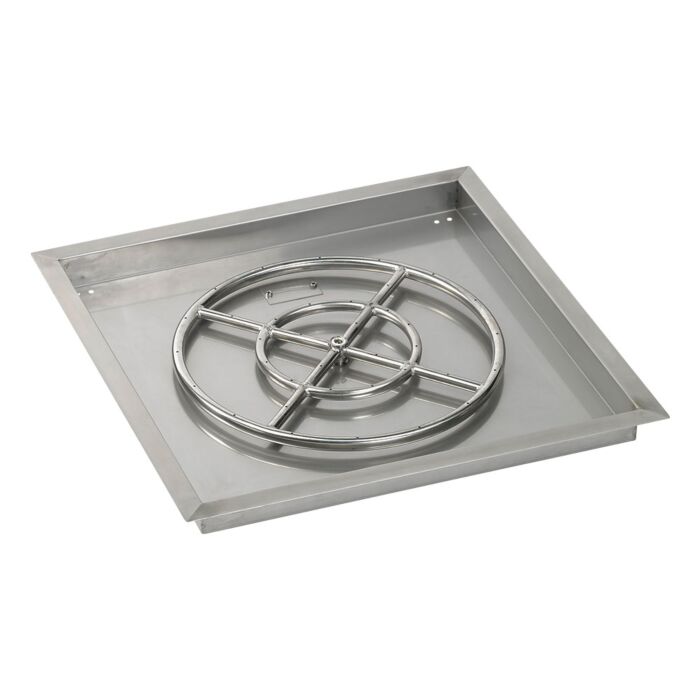 Load image into Gallery viewer, American Fire Products 24 inch square stainless steel drop-in fire pit pan with 18 inch stainless steel fire pit ring burner for custom outdoor fire pits
