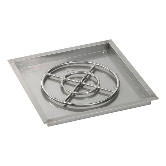 American Fire Products 24 inch square stainless steel drop-in fire pit pan with 18 inch stainless steel fire pit ring burner for custom outdoor fire pits
