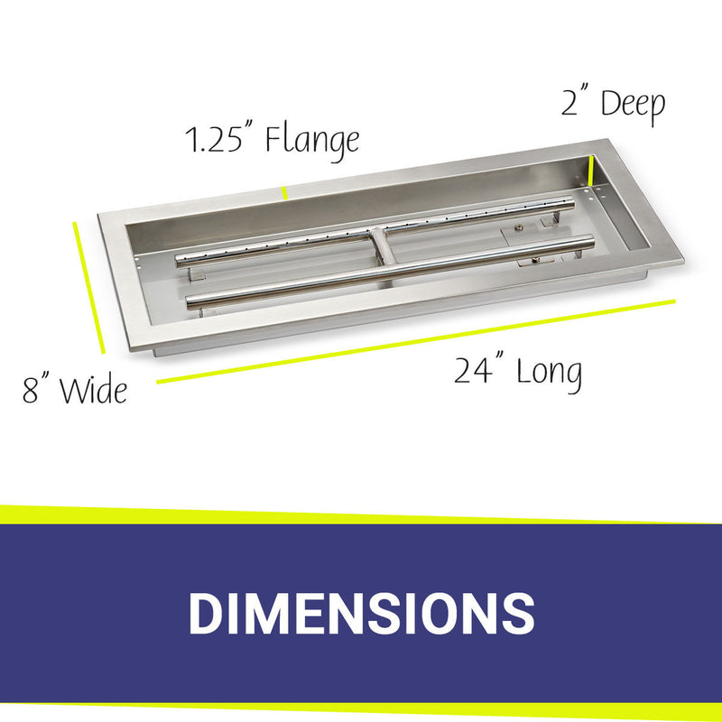 Load image into Gallery viewer, American Fire Products 24 x 8 rectangular stainless steel drop-in pan with AWEIS system and built-in H-burner for whole house propane outdoor fire pit installation
