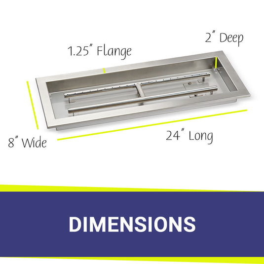 American Fire Products 24 x 8 rectangular stainless steel drop-in pan with AWEIS system and built-in H-burner for whole house propane outdoor fire pit installation