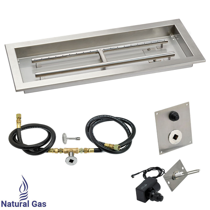 Load image into Gallery viewer, American Fire Products 24 x 8 inch rectangular stainless steel drop-in fire pit pan with natural gas spark ignition kit featuring built-in H-burner and durable stainless steel construction
