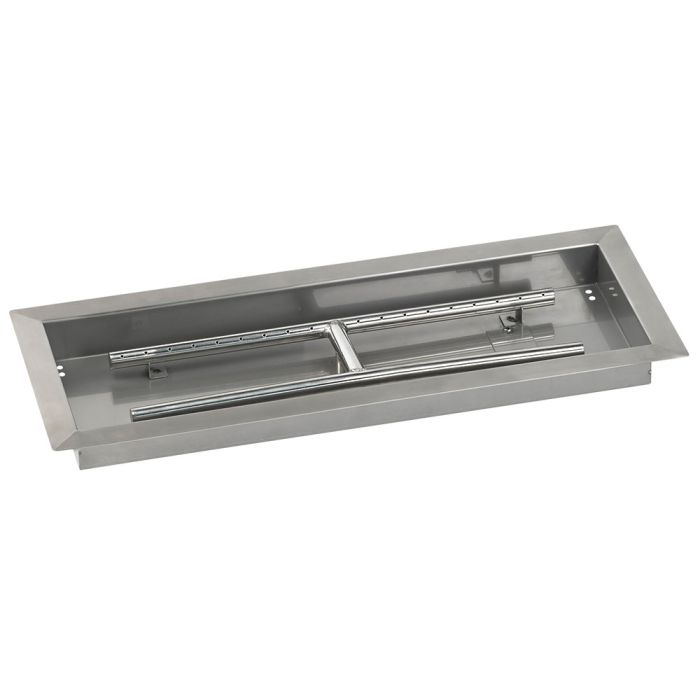 Load image into Gallery viewer, American Fire Products 24 x 8 inch rectangular stainless steel drop-in fire pit pan with built-in H-burner
