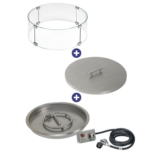 American Fire Products 25 inch round CSA certified drop-in fire pit pan with electric ignition system bundle