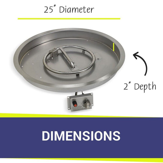 American Fire Products 25 inch round stainless steel drop-in fire pit pan dimensions with CSA certified electric ignition system
