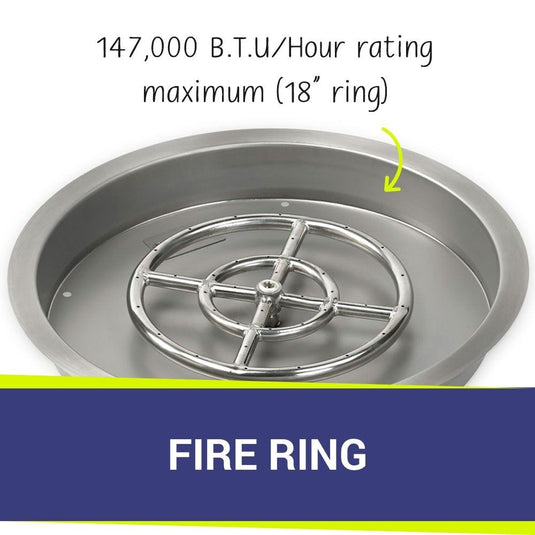 American Fire Products 25 inch round drop-in pan with 18 inch fire pit ring delivering up to 147000 BTU heat output for fire features