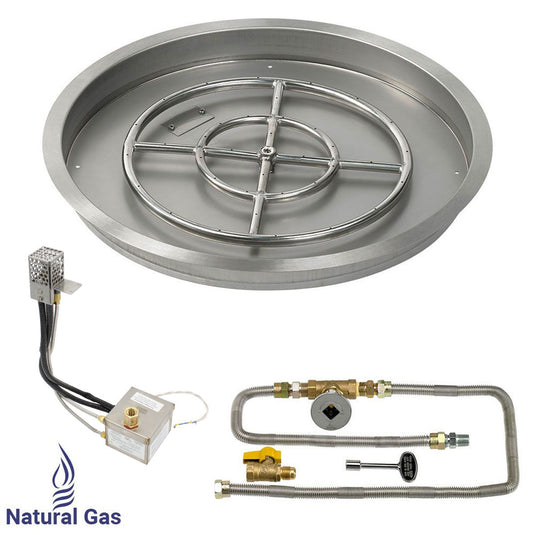 American Fire Products 25 Inch Round Stainless Steel Drop-In Pan with 18 Inch Fire Pit Ring Burner and AWEIS Electronic Ignition System for Natural Gas Fire Pits