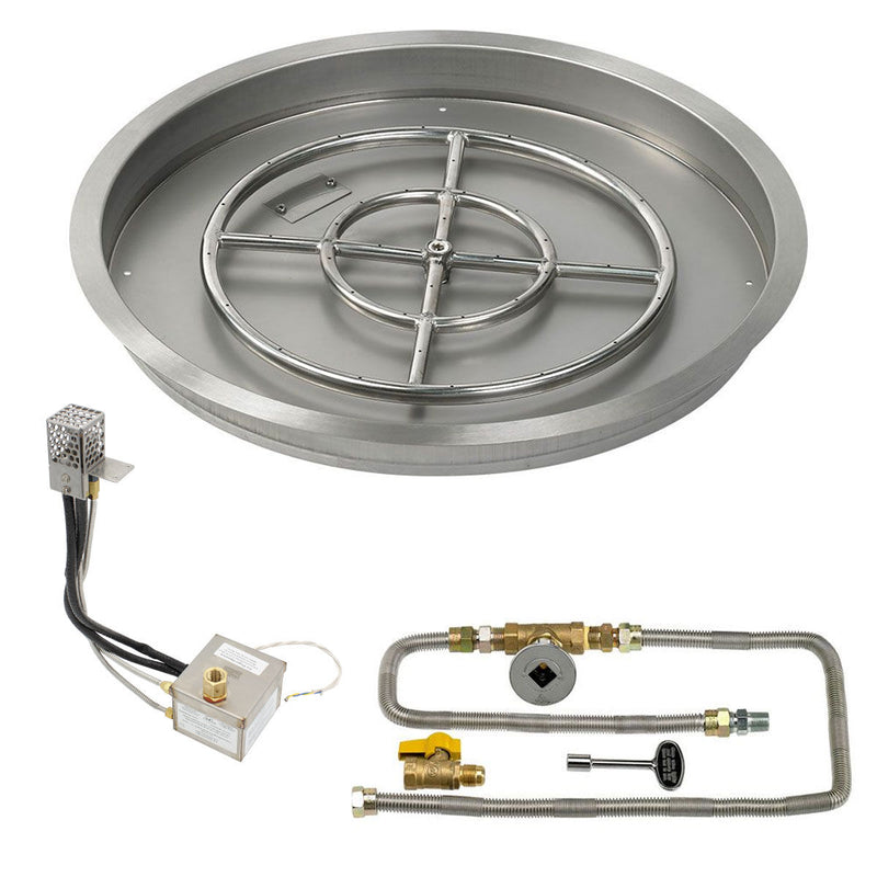 Load image into Gallery viewer, American Fire Products 25 Inch Round Stainless Steel Drop-In Pan with 18 Inch Fire Pit Ring Burner and AWEIS Electronic Ignition System for Natural Gas Fire Pits

