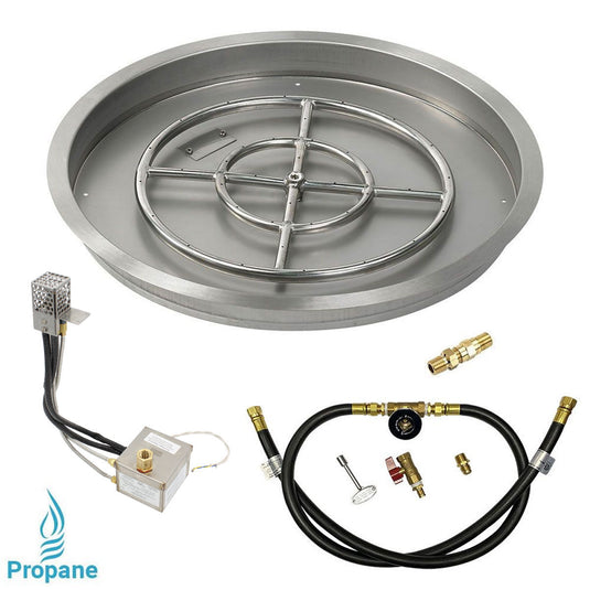 American Fire Products 25 Inch Round Stainless Steel Drop-In Pan with 18 Inch Fire Pit Ring Burner and AWEIS Electronic Ignition System for Whole House Propane Fire Pits