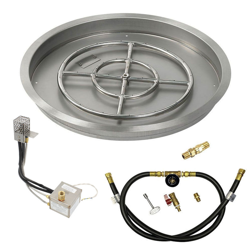 Load image into Gallery viewer, American Fire Products 25 Inch Round Stainless Steel Drop-In Pan with 18 Inch Fire Pit Ring Burner and AWEIS Electronic Ignition System for Whole House Propane Fire Pits
