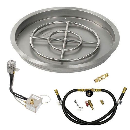 American Fire Products 25 Inch Round Stainless Steel Drop-In Pan with 18 Inch Fire Pit Ring Burner and AWEIS Electronic Ignition System for Whole House Propane Fire Pits