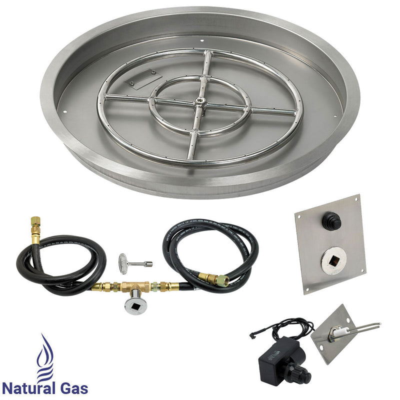 Load image into Gallery viewer, American Fire Products 25 inch round stainless steel drop-in fire pit pan with 18 inch fire pit ring burner and natural gas spark ignition kit
