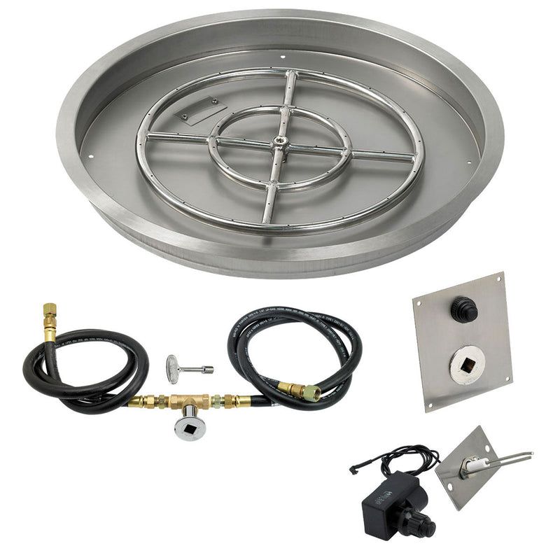 Load image into Gallery viewer, American Fire Products 25 inch round stainless steel drop-in fire pit pan with 18 inch fire pit ring burner and natural gas spark ignition kit
