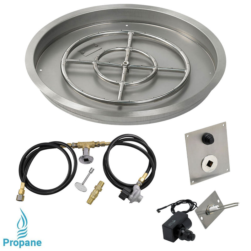 Load image into Gallery viewer, American Fire Products 25 inch round stainless steel drop-in fire pit pan with 18 inch fire pit ring burner and propane spark ignition kit
