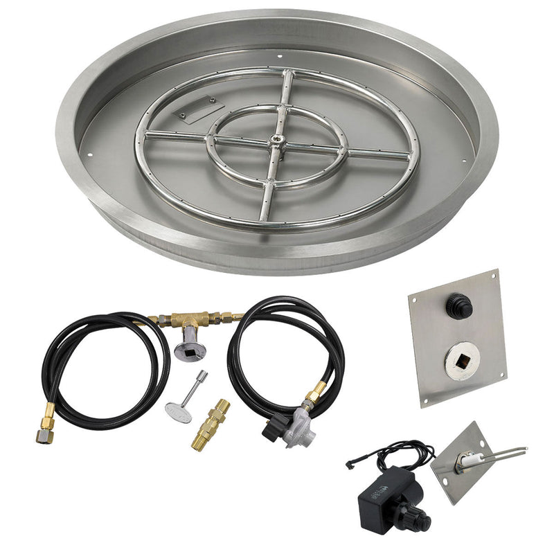 Load image into Gallery viewer, American Fire Products 25 inch round stainless steel drop-in fire pit pan with 18 inch fire pit ring burner and propane spark ignition kit
