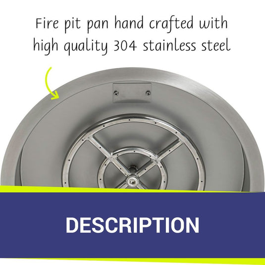 American Fire Products 25 inch stainless steel round drop-in fire pit pan with 18 inch ring burner handcrafted from high quality 304 stainless steel
