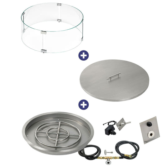 American Fire Products 25 inch round drop-in pan with spark ignition kit 18 inch fire pit ring natural gas bundle