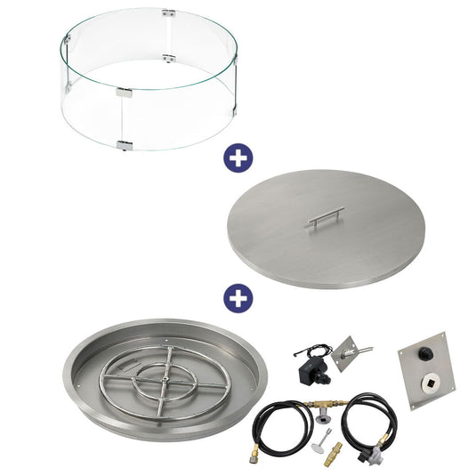 American Fire Products 25 inch round drop-in pan with spark ignition kit 18 inch fire pit ring propane bundle
