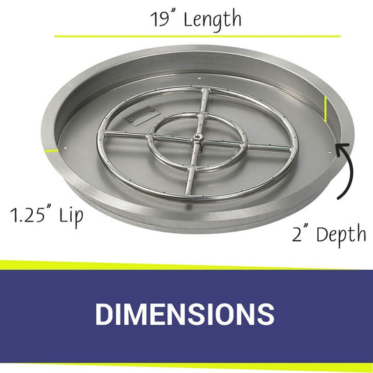Dimensions of American Fire Products 25 Inch Round Stainless Steel Drop-In Burner Pan with 18 Inch Stainless Steel Ring Burner