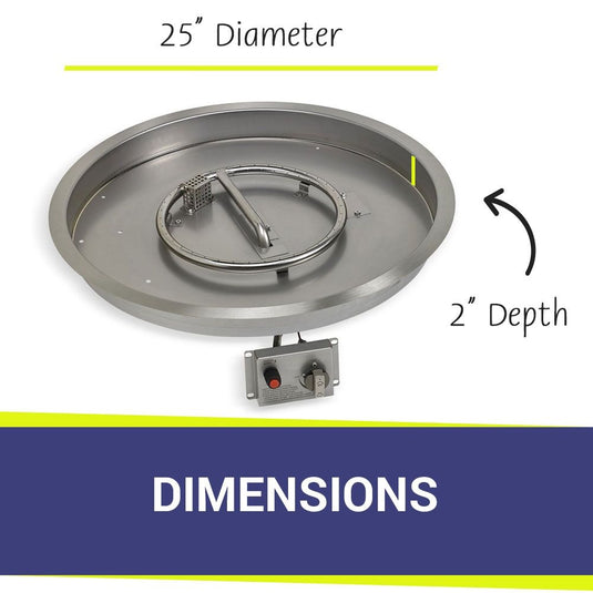 American Fire Products 25 inch round stainless steel drop-in fire pit pan dimensions with electric ignition system