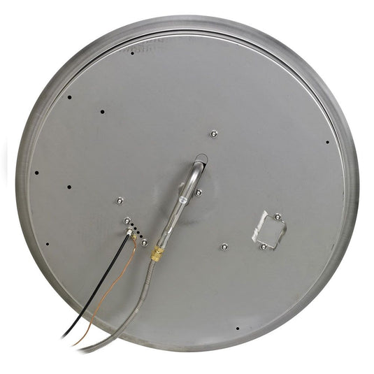 American Fire Products 25 inch round stainless steel fire pit pan CSA certified electric ignition back panel detail with safety control system