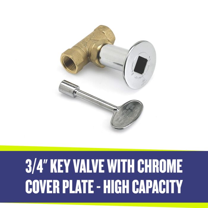Load image into Gallery viewer, American Fire Products 3/4 inch key valve with chrome cover plate high capacity for gas flow control in fire pit and fireplace systems
