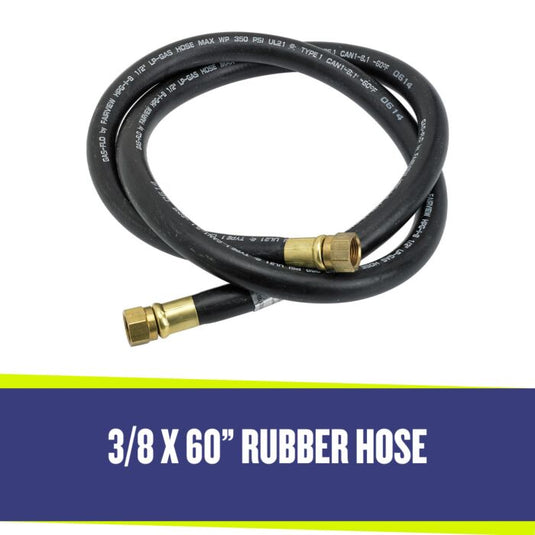 American Fire Products 3/8 inch by 60 inch rubber hose for gas line connections in fire pit and fireplace installation systems