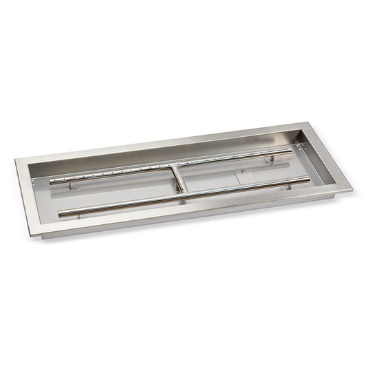 American Fire Products 30 inch by 10 inch stainless steel rectangular drop-in fire pit pan with built-in H-burner