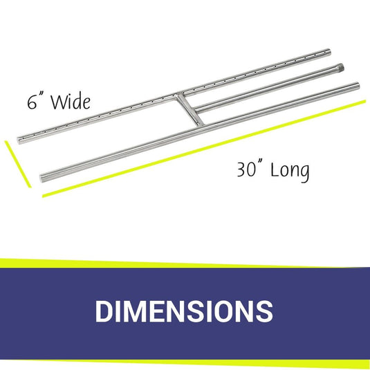 American Fire Products 30 inch stainless steel H-style burner dimensions and specifications for natural gas fire pits