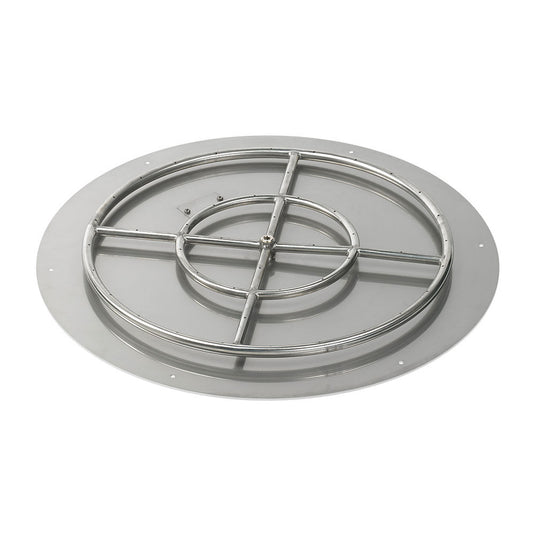 American Fire Products 30 inch round flat fire pit pan with 24 inch stainless steel ring burner for outdoor gas fire pit system