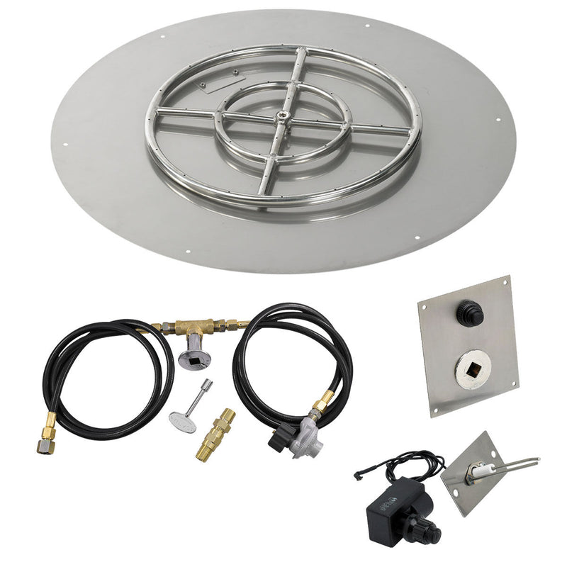 Load image into Gallery viewer, American Fire Products 30 inch round flat stainless steel fire pit pan with 18 inch ring burner and propane spark ignition kit
