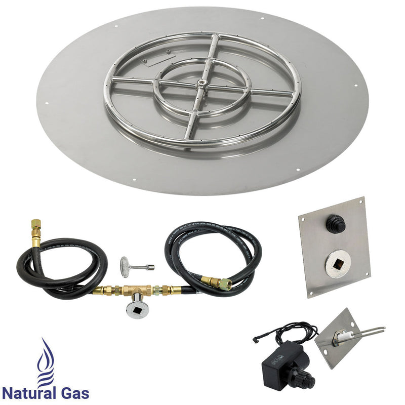 Load image into Gallery viewer, American Fire Products 30 inch round flat stainless steel fire pit pan with 18 inch ring burner and natural gas spark ignition kit
