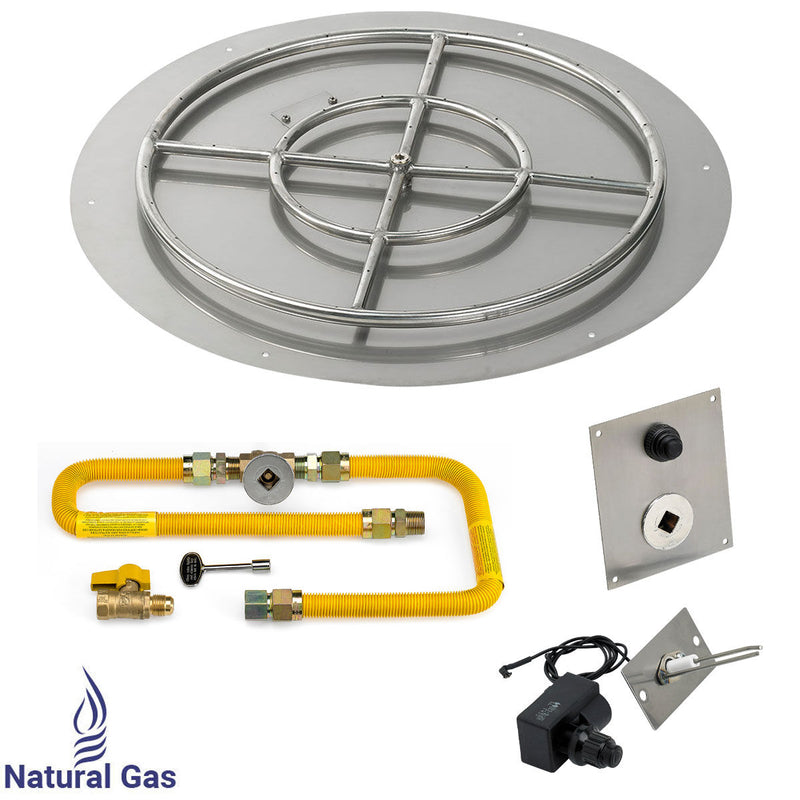 Load image into Gallery viewer, American Fire Products 30 inch round flat stainless steel fire pit pan with 24 inch fire pit ring burner and natural gas high capacity spark ignition kit
