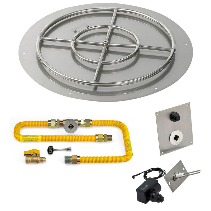 Load image into Gallery viewer, American Fire Products 30 inch round flat stainless steel fire pit pan with 24 inch fire pit ring burner and natural gas high capacity spark ignition kit
