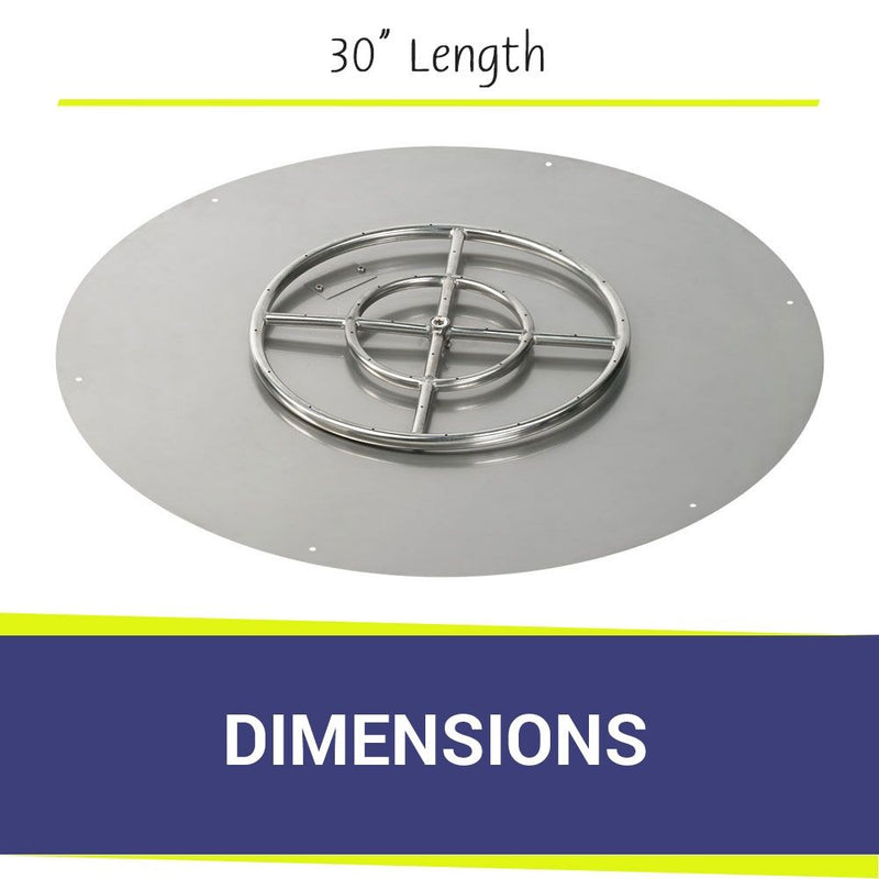 Load image into Gallery viewer, Dimensions of American Fire Products 30 Inch Round Stainless Steel Flat Burner Pan with 18 Inch Stainless Steel Ring Burner
