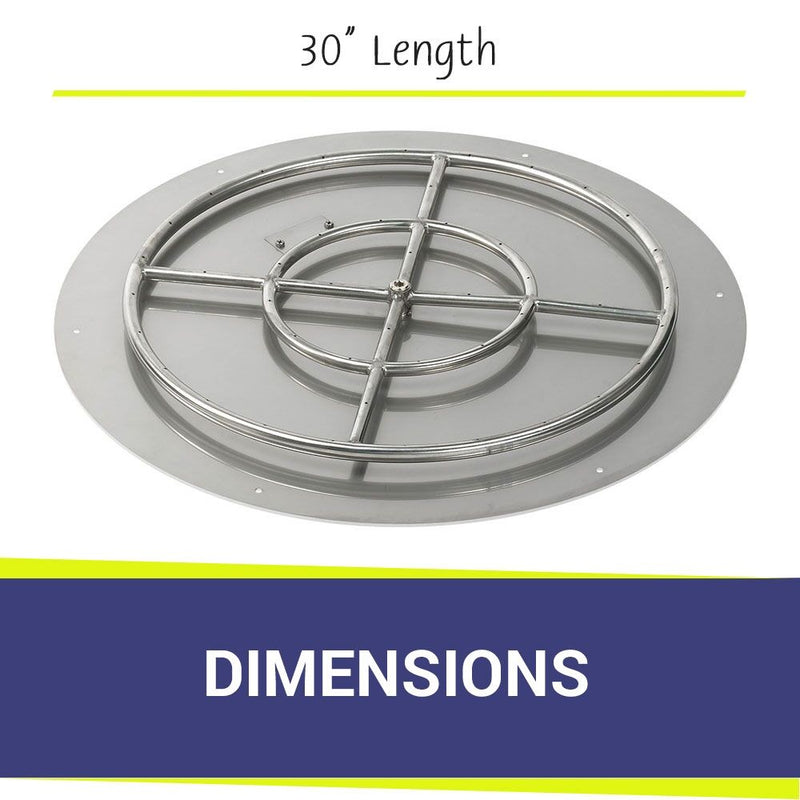 Load image into Gallery viewer, Dimensions of American Fire Products 30 Inch Round Stainless Steel Flat Burner Pan with 24 Inch Stainless Steel Ring Burner
