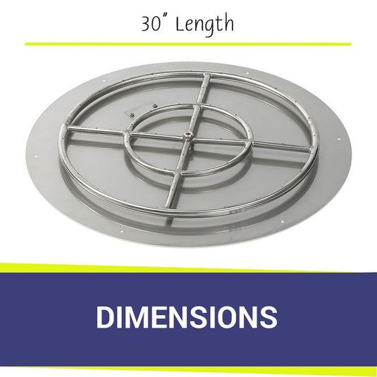 Dimensions of American Fire Products 30 Inch Round Stainless Steel Flat Burner Pan with 24 Inch Stainless Steel Ring Burner