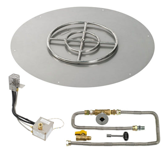 American Fire Products 30 Inch Round Stainless Steel Flat Pan with AWEIS Electronic Ignition System and 18 Inch Ring Burner for Natural Gas Fire Pits