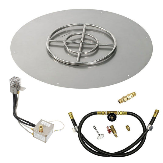 American Fire Products 30 Inch Round Stainless Steel Flat Pan with AWEIS Electronic Ignition System and 18 Inch Ring Burner for Whole House Propane Fire Pits