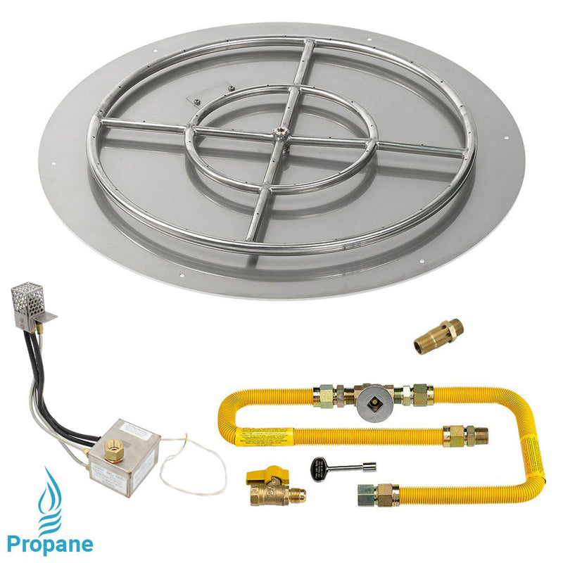 Load image into Gallery viewer, American Fire Products 30 Inch Round Stainless Steel Flat Pan with High Capacity AWEIS Electronic Ignition System and 24 Inch Ring Burner for Whole House Propane Fire Pits
