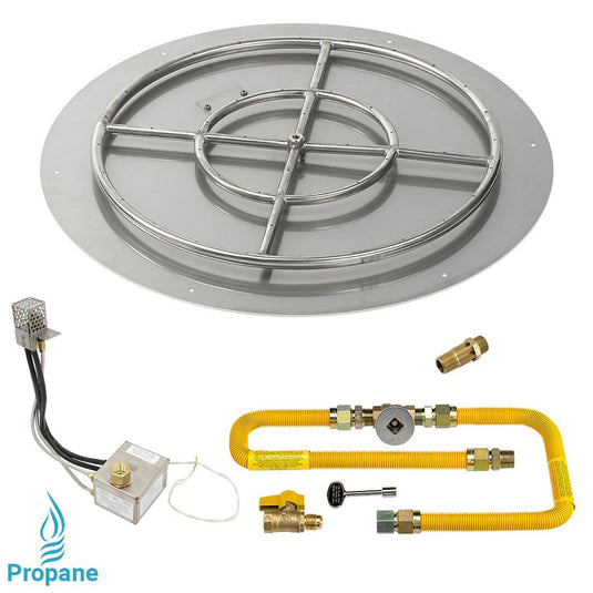 American Fire Products 30 Inch Round Stainless Steel Flat Pan with High Capacity AWEIS Electronic Ignition System and 24 Inch Ring Burner for Whole House Propane Fire Pits
