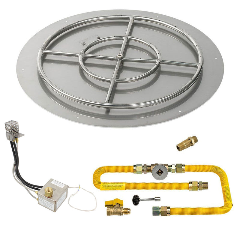 Load image into Gallery viewer, American Fire Products 30 Inch Round Stainless Steel Flat Pan with High Capacity AWEIS Electronic Ignition System and 24 Inch Ring Burner for Whole House Propane Fire Pits
