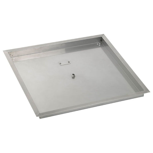 Top view of the American Fire Products 30 inch stainless steel square drop-in fire pit pan showing handcrafted 304 stainless steel construction without included ring burner