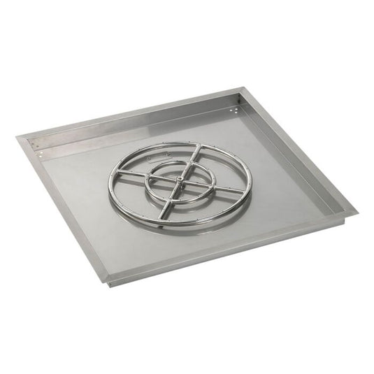 American Fire Products 30 inch square stainless steel drop-in fire pit pan with 18 inch stainless steel fire pit ring burner for custom outdoor fire pits