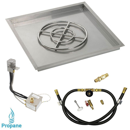 American Fire Products 30 Inch Square Stainless Steel Drop-In Pan with 18 Inch Ring Burner and AWEIS Electronic Ignition System for Whole House Propane Fire Pits