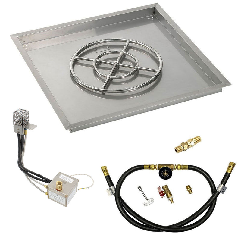 Load image into Gallery viewer, American Fire Products 30 Inch Square Stainless Steel Drop-In Pan with 18 Inch Ring Burner and AWEIS Electronic Ignition System for Whole House Propane Fire Pits
