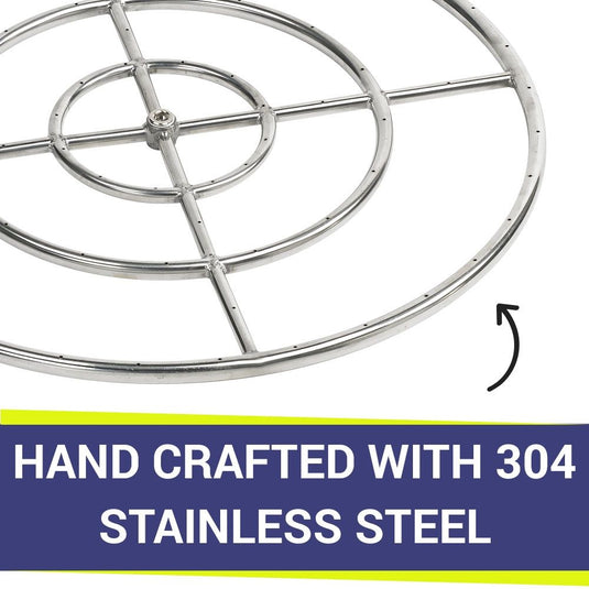 American Fire Products 30-inch Triple-Ring Stainless Steel Burner handcrafted from premium 304 stainless steel with 3/4-inch inlet for natural gas or propane outdoor fire pits