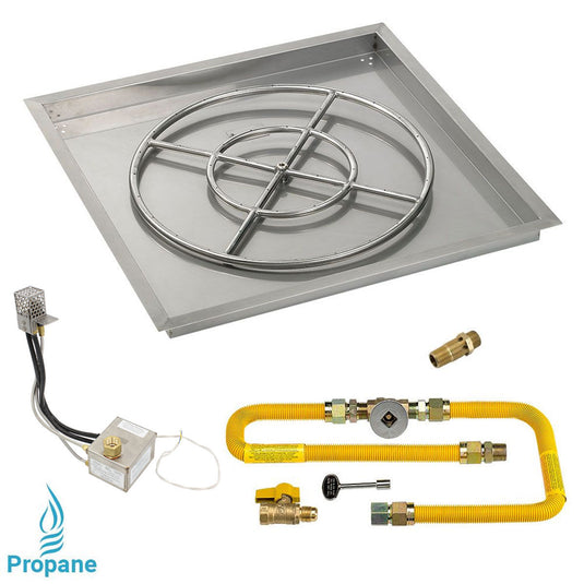 American Fire Products 30 inch square drop-in pan with 24 inch ring burner and high-capacity AWEIS whole house propane ignition system for large outdoor fire pits