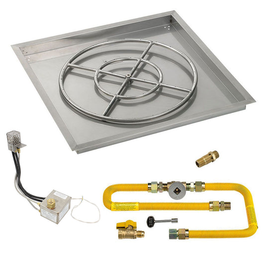American Fire Products 30 inch square drop-in pan with 24 inch ring burner and high-capacity AWEIS whole house propane ignition system for large outdoor fire pits