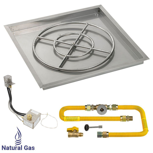 American Fire Products 30 inch square drop-in pan with 24 inch ring burner and high-capacity AWEIS natural gas ignition system for outdoor fire pits