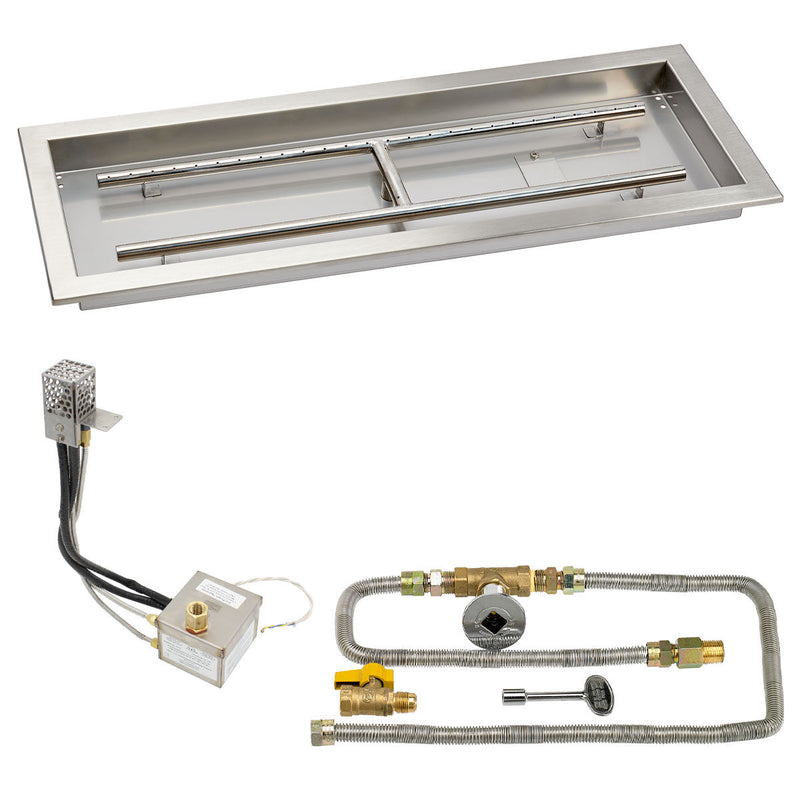 Load image into Gallery viewer, American Fire Products 30 x 10 rectangular stainless steel drop-in pan with AWEIS system and built-in H-burner for natural gas outdoor fire pit installation

